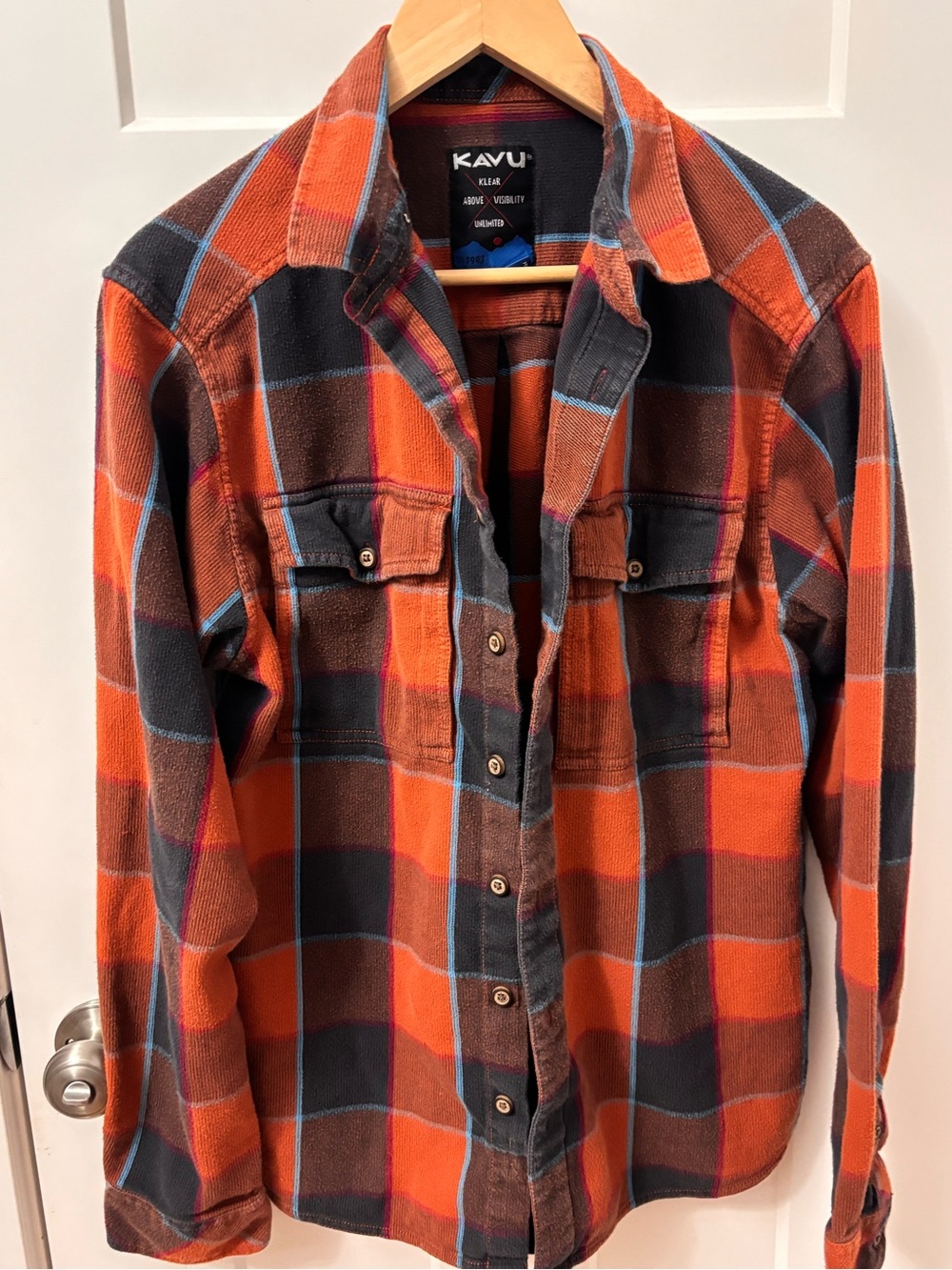 Kavu Men’s Orange & Brown cotton Plaid Button-Down Shirt size L